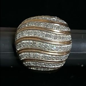 Genuine Paved Diamond Dome Ring ~ Gold Plated Sterling Silver 925 ~ Signed JWBR